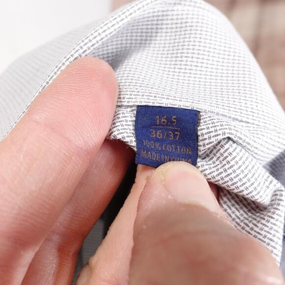 David Donahue Shirt Mens 16.5 36/37 Gray Micro Print Dress Button Down Cotton - Picture 8 of 9